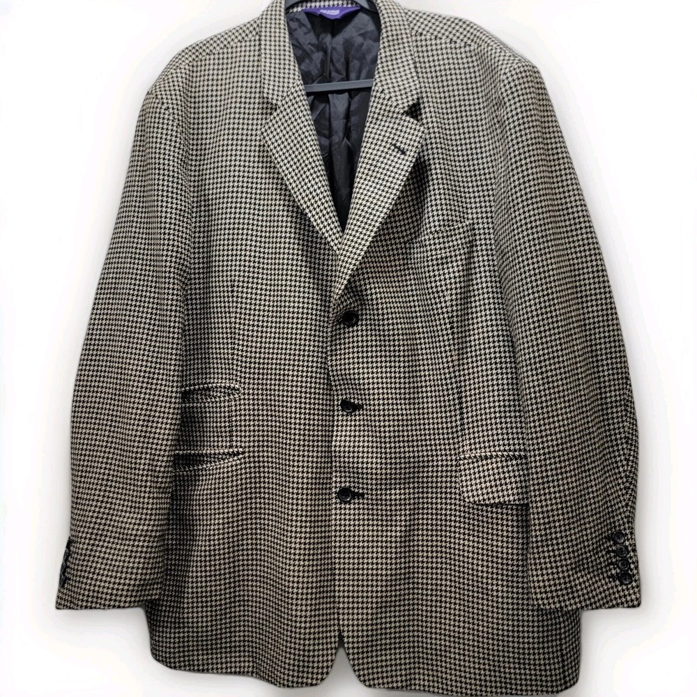 Hunt Club Sport Coat Blazer Size‎ 46R Wool Silk Blend Houndstooth Tweed Preppy